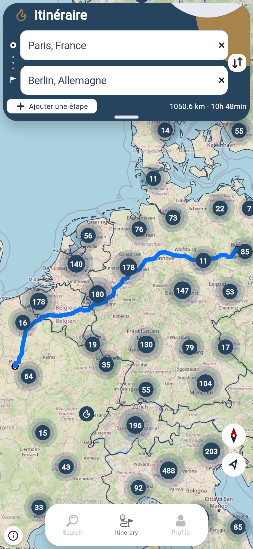 Capture d'écran de la carte des stations GasMobility